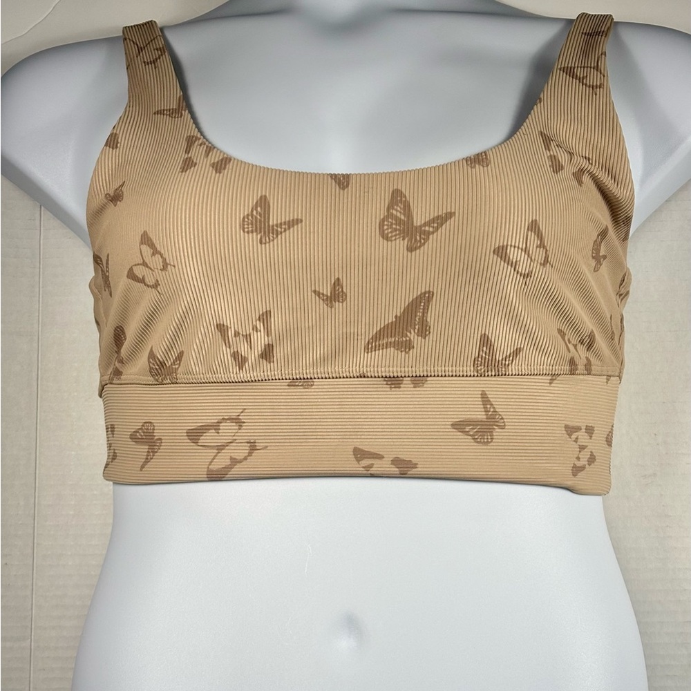 Beach Riot Beige Butterfly Print Sports Bra Size XL